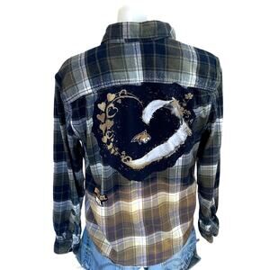 Montana State Bobcats Plaid Flannel Shirt SMALL Oversized MSU Football Tailgate
